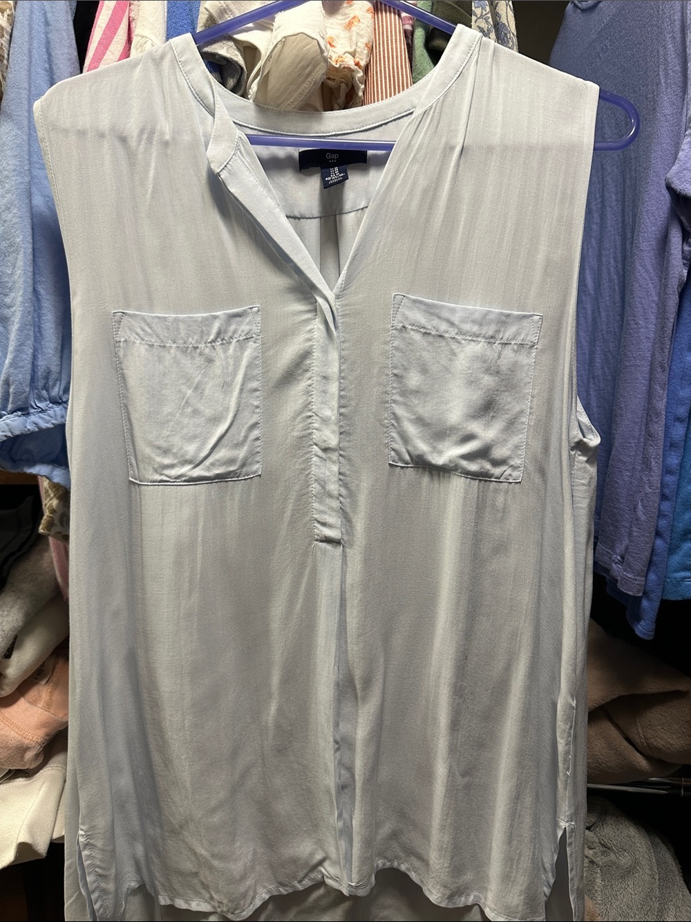 GAP Pale Blue Sleeveless V-Neck Pocket Tank